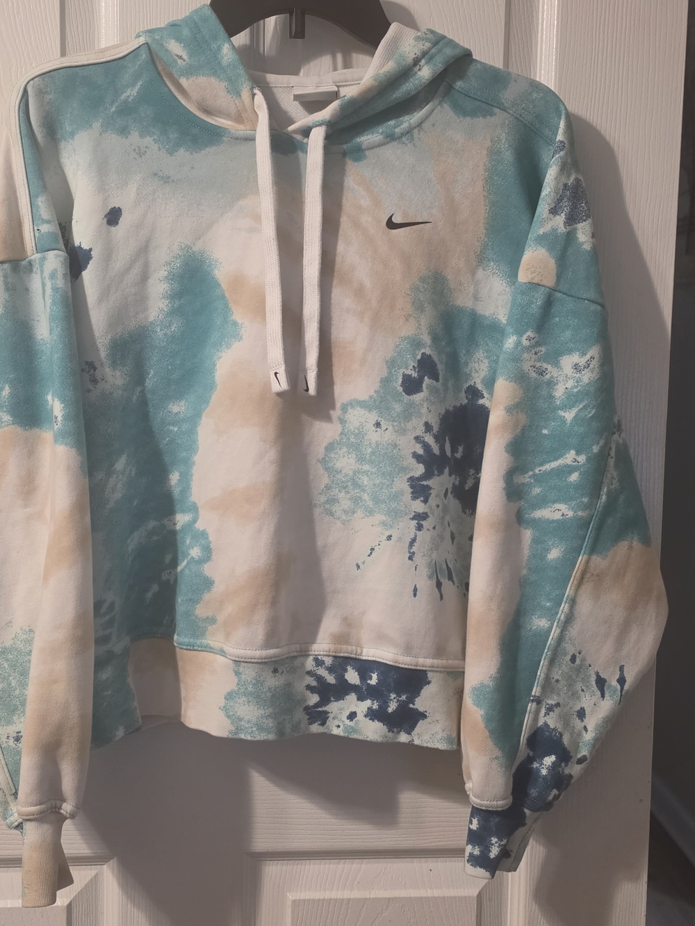 Nike Women's Tie-Dye Hooded Sweatshirt - Teal, Navy & Cream.